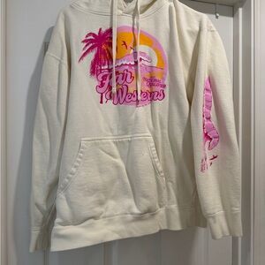 Far Westerns Cream Hoodie with Pink Accents